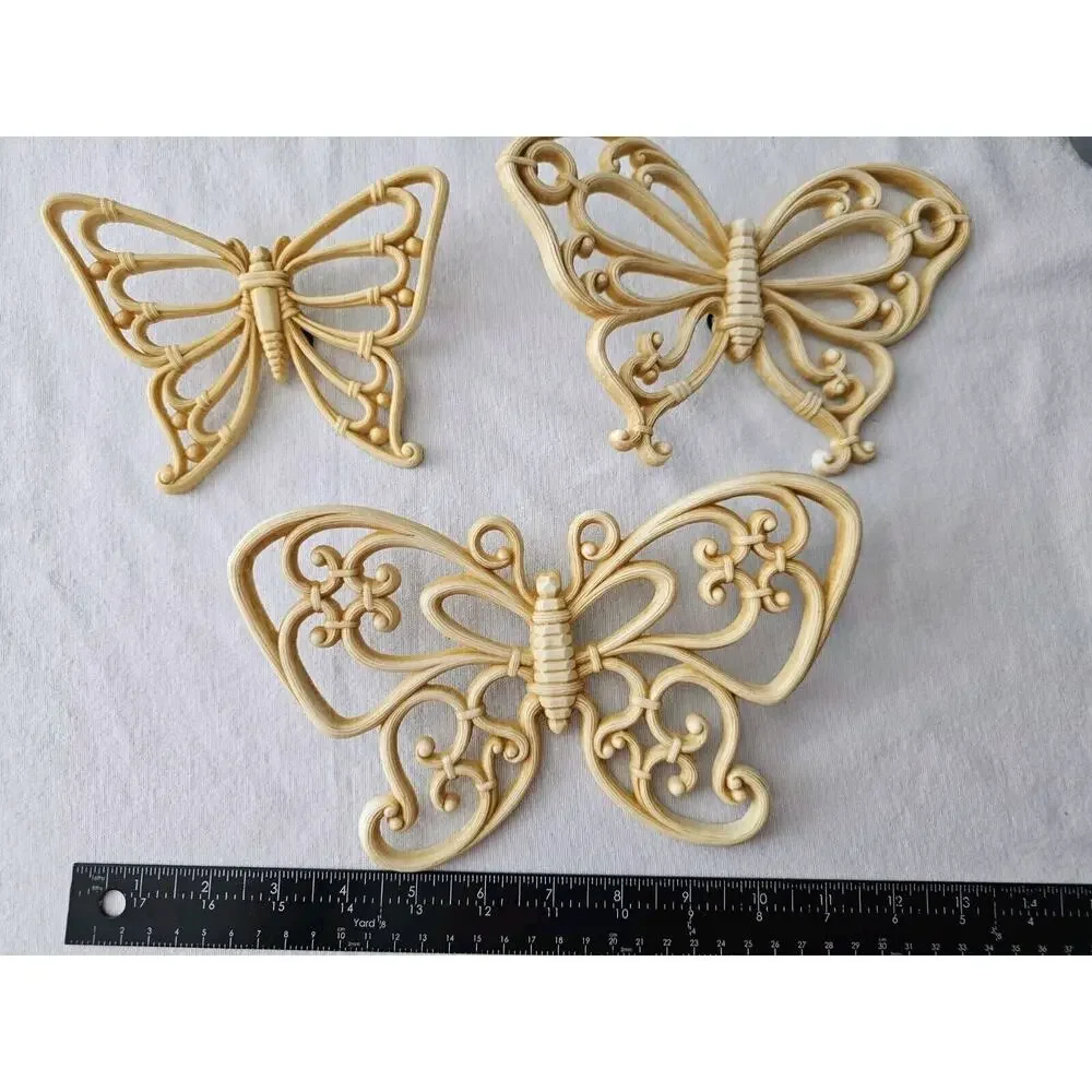 Vintage Homco Home Interiors Set of 3 Faux Wicker Butterflies Wall Hanging Decor
